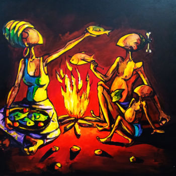 Painting titled "EN FAMILLE" by Meriam Mourhat, Original Artwork, Acrylic