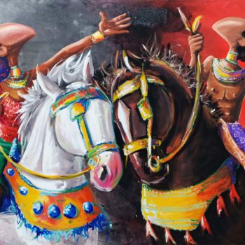 Painting titled "Balade à cheval" by Meriam Mourhat, Original Artwork, Acrylic