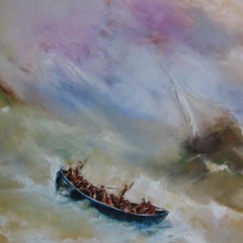 Peinture intitulée "Barque du naufrage" par Meriame Mezgueldi, Œuvre d'art originale