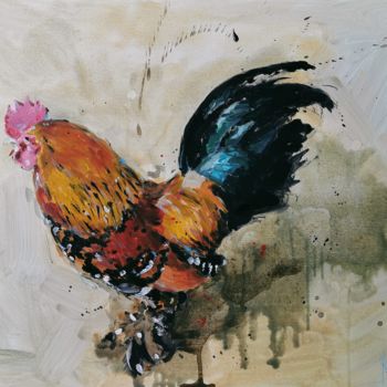 Malerei mit dem Titel "COQ DES CAMPAGNES" von Merlin, Original-Kunstwerk, Acryl