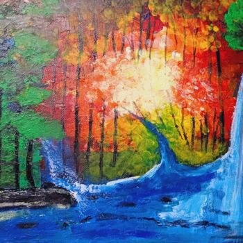 Schilderij getiteld "Colorful Forest Wat…" door Merlyn Shepherd'S, Origineel Kunstwerk, Acryl