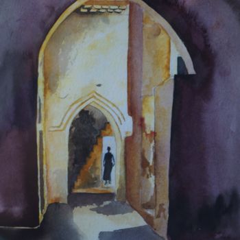 Painting titled "Le passage" by Mersali Fadi, Original Artwork, Watercolor