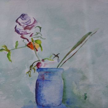 Painting titled "La rose" by Mersali Fadi, Original Artwork, Watercolor