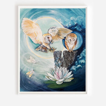 Painting titled "barn owls friend" by Merve Gürlek, Original Artwork, Pastel