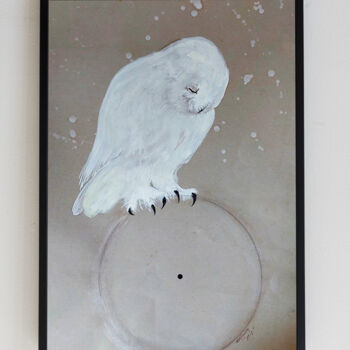 Картина под названием "White Owl" - Merve Gürlek, Подлинное произведение искусства, Масло