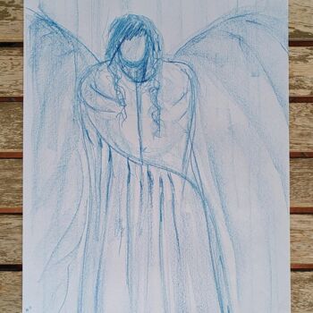 Drawing titled "Ange Uriel" by Meryem, Original Artwork, Pencil