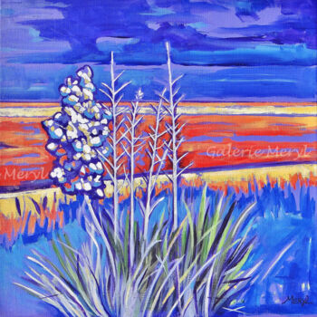Painting titled "Yuccas dans la pres…" by Meryl, Original Artwork, Acrylic