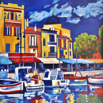 Malerei mit dem Titel "Le port de Cassis" von Meryl, Original-Kunstwerk, Acryl