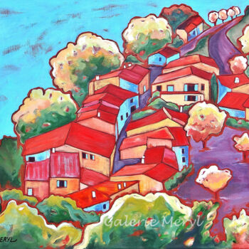 Pintura intitulada "Village en Provence" por Meryl, Obras de arte originais, Acrílico