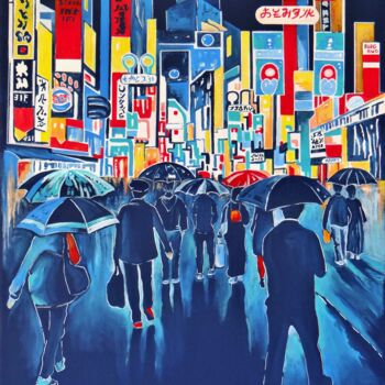 Peinture intitulée "Tokyo by night sous…" par Meryl, Œuvre d'art originale, Acrylique