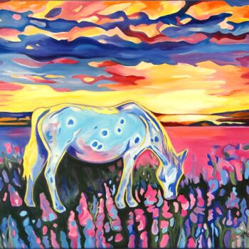 Painting titled "Balade en Camargue" by Meryl, Original Artwork, Oil Mounted on Wood Stretcher frame