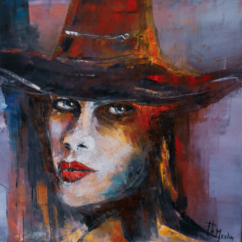 Painting titled "La fille au chapeau" by Philippe Meslin, Original Artwork, Oil