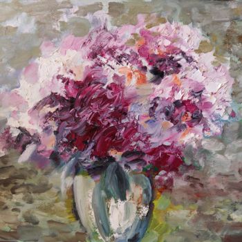 Peinture intitulée ""Lilacs"" par Suren Mesropyan, Œuvre d'art originale, Huile Monté sur Carton