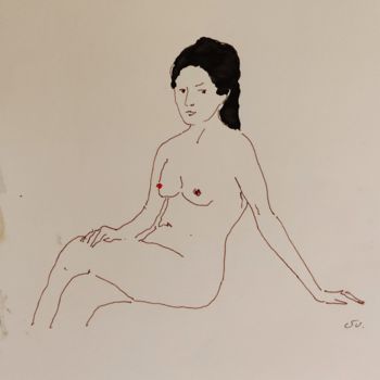 Drawing titled ""Nude 2"" by Suren Mesropyan, Original Artwork, Watercolor Mounted on Cardboard