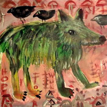 Malarstwo zatytułowany „Wolf art brut” autorstwa Silvia Messerli, Oryginalna praca, Akryl