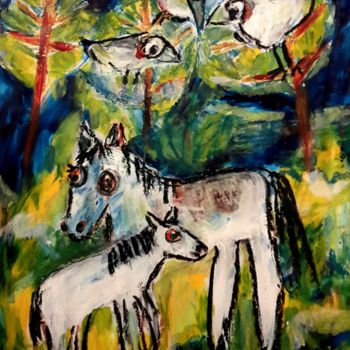 Schilderij getiteld "Horses , im Jura gi…" door Silvia Messerli, Origineel Kunstwerk, Acryl