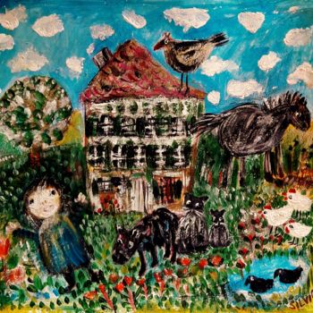 Malerei mit dem Titel "maman dans le jardin" von Silvia Messerli, Original-Kunstwerk, Acryl