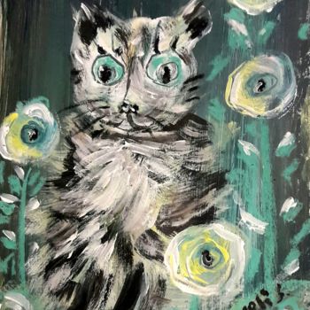 Painting titled "cat" by Silvia Messerli, Original Artwork, Acrylic