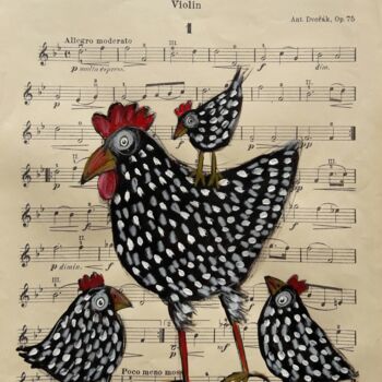 Malerei mit dem Titel "Hühner" von Silvia Messerli, Original-Kunstwerk, Acryl