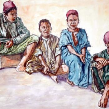 Painting titled "groupe de garcons" by Badr Messikh, Original Artwork