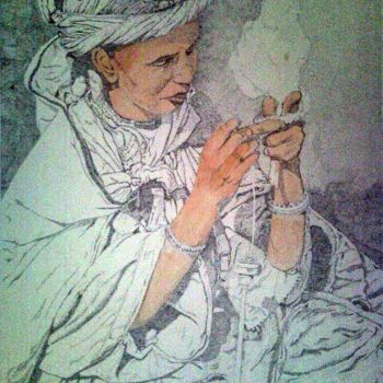 Pintura intitulada "Fileuse de laine" por Badr Messikh, Obras de arte originais