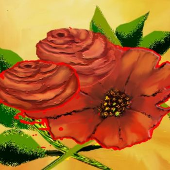 Pintura intitulada "Flores vermelhas" por M. Esther Torinho, Obras de arte originais, Óleo
