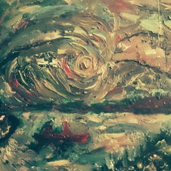 Pintura intitulada "lakeand fisherman" por Metin Yasarturk, Obras de arte originais, Óleo