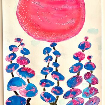 Картина под названием "Pink and blue" - Metka Gelt, Подлинное произведение искусства, Чернила