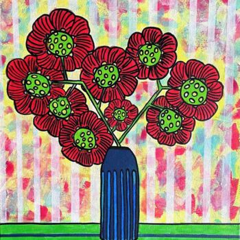 Painting titled "Red flowers" by Metka Gelt, Original Artwork, Acrylic