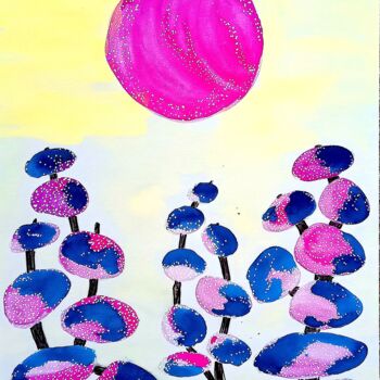 Painting titled "Pink sun" by Metka Gelt, Original Artwork, Ink