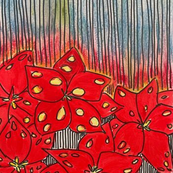 Malerei mit dem Titel "Red flowers- hawaii" von Metka Gelt, Original-Kunstwerk, Acryl