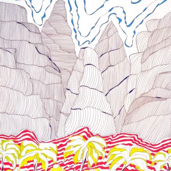 Рисунок под названием "Fantasy Island No. 1" - Metka Gelt, Подлинное произведение искусства, Пигменты
