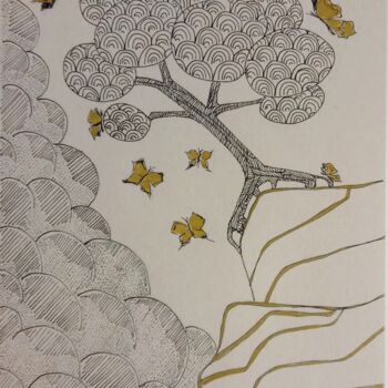 Drawing titled "Butterflies in the…" by Metka Gelt, Original Artwork, Marker