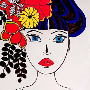 Рисунок под названием "Buy me flowers" - Metka Gelt, Подлинное произведение искусства, Маркер