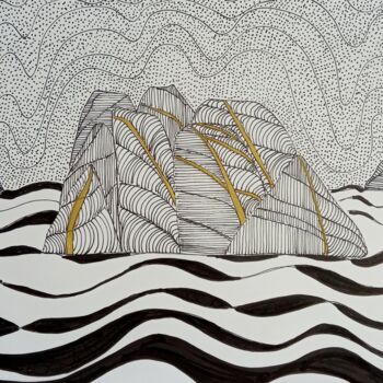 Rysunek zatytułowany „Island in gold” autorstwa Metka Gelt, Oryginalna praca, Marker