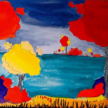 Painting titled "Ink landscape 4" by Metka Gelt, Original Artwork, Ink