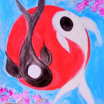 Malerei mit dem Titel "Yin and yang" von Metka Gelt, Original-Kunstwerk, Aquarell