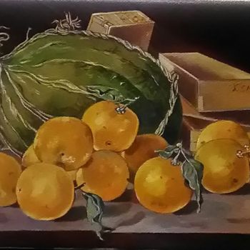 Картина под названием "Натюрморт с мандари…" - Екатерина Мец, Подлинное произведение искусства, Масло Установлен на Деревянн…