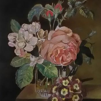Картина под названием "Натюрморт с цветами" - Екатерина Мец, Подлинное произведение искусства, Масло Установлен на Деревянна…