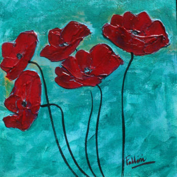 Painting titled "Red Poppies in the…" by Monica Fallini, Original Artwork, Acrylic