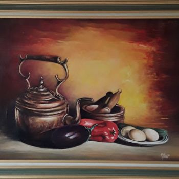 Painting titled "Titre l aubergine h…" by Michel Feat, Original Artwork