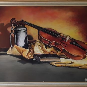Pintura titulada "Le violon huile sur…" por Michel Feat, Obra de arte original