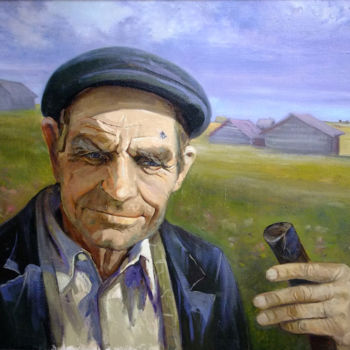 Schilderij getiteld "Grandfather Efim an…" door Mikhail Fedotov, Origineel Kunstwerk, Olie