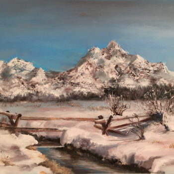 Painting titled "paysage de neige" by Marie-Françoise Durnerin, Original Artwork, Oil