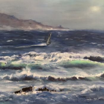 Peinture intitulée "Surfer en Corse" par Marie-Françoise Durnerin, Œuvre d'art originale, Huile