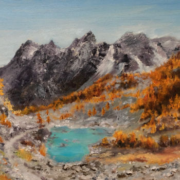 Peinture intitulée "Automne en montagne" par Marie-Françoise Durnerin, Œuvre d'art originale, Huile