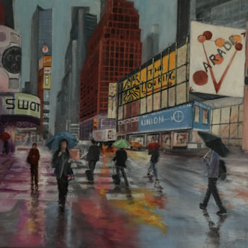 Painting titled "Times Square un soi…" by Marie-Françoise Durnerin, Original Artwork, Oil