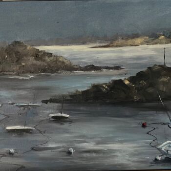 Peinture intitulée "Bateaux à marée bas…" par Marie-Françoise Durnerin, Œuvre d'art originale, Huile Monté sur Châssis en bo…
