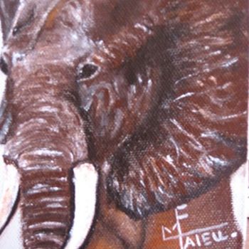 Malerei mit dem Titel "Eléphant" von Marie France Mateu, Original-Kunstwerk, Öl