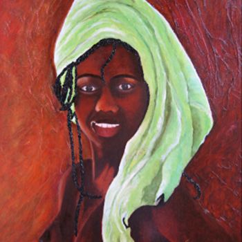 Painting titled "Black lady" by Marie France Mateu, Original Artwork, Oil